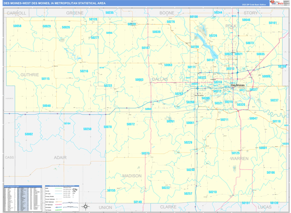 Des Moines-West Des Moines Metro Area Wall Map Basic Style